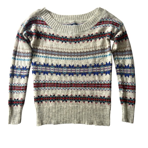 American Eagle Outfitters Sweaters - American Eagle Womens Fair Isle Wool Blend Off Shoulder Sweater Gray Blue Medium